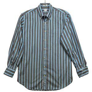 Peter Millar Mens Medium Striped Button-Down Shirt Brown & Blue Collar